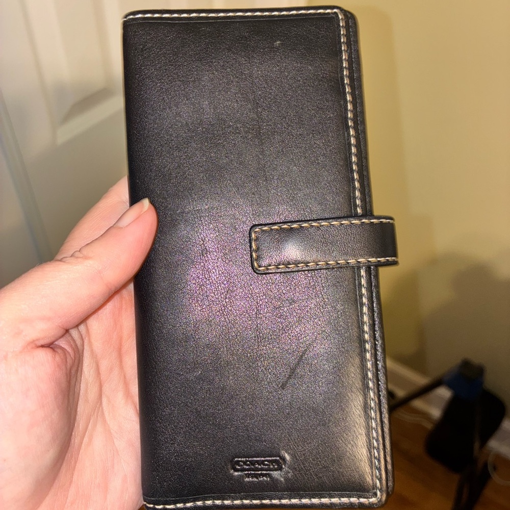 Coach Black Leather Wallet with Embossed Logo